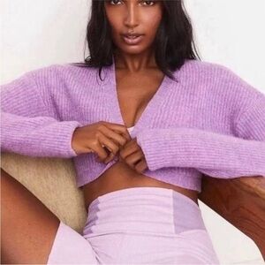 For Love & Lemons Emery Knit Cropped Cardigan in purple, Size Small